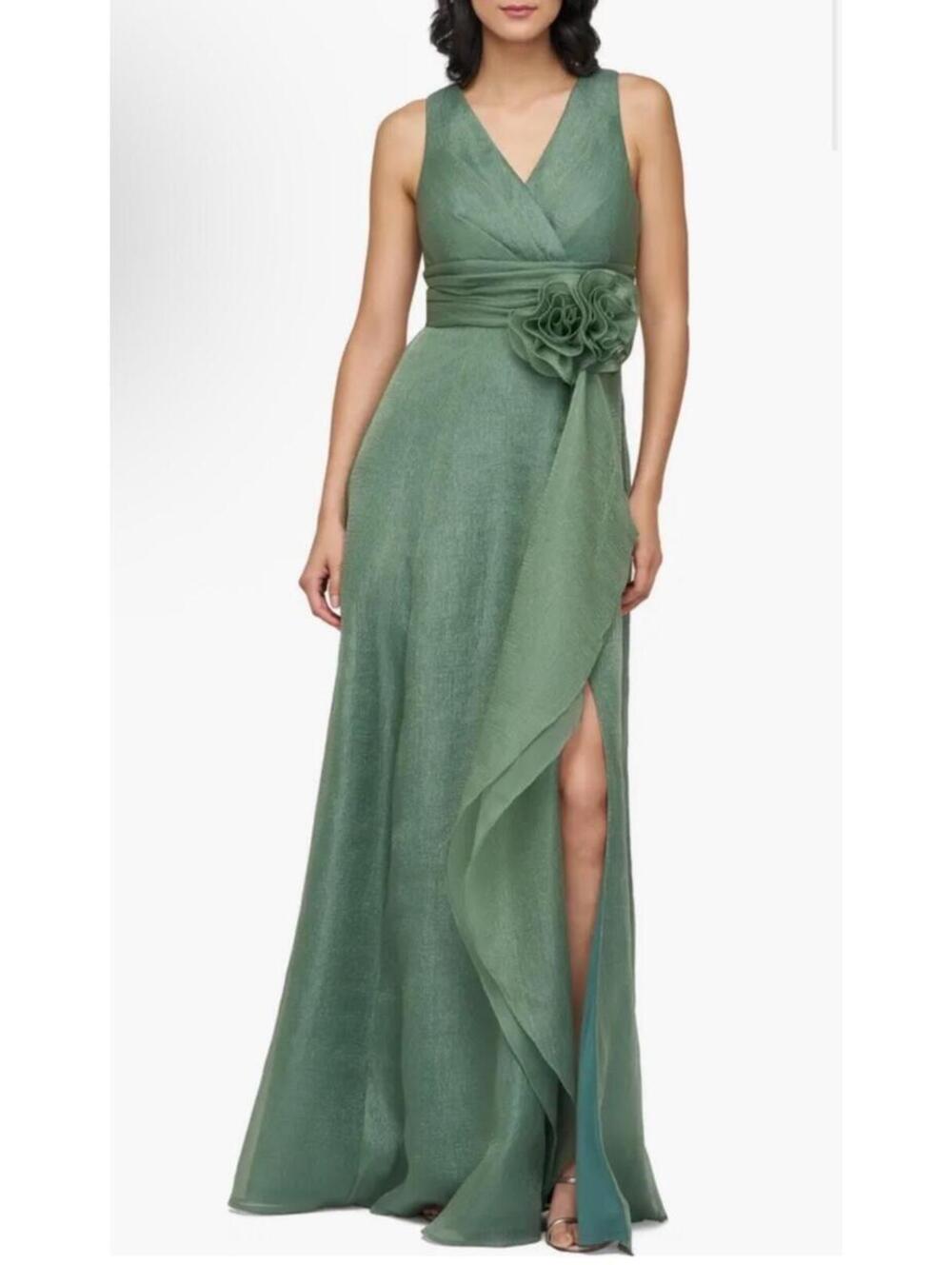 New JS Collections Della Rosette Detail Sleeveless Organza Gown In Mallard Sz 4